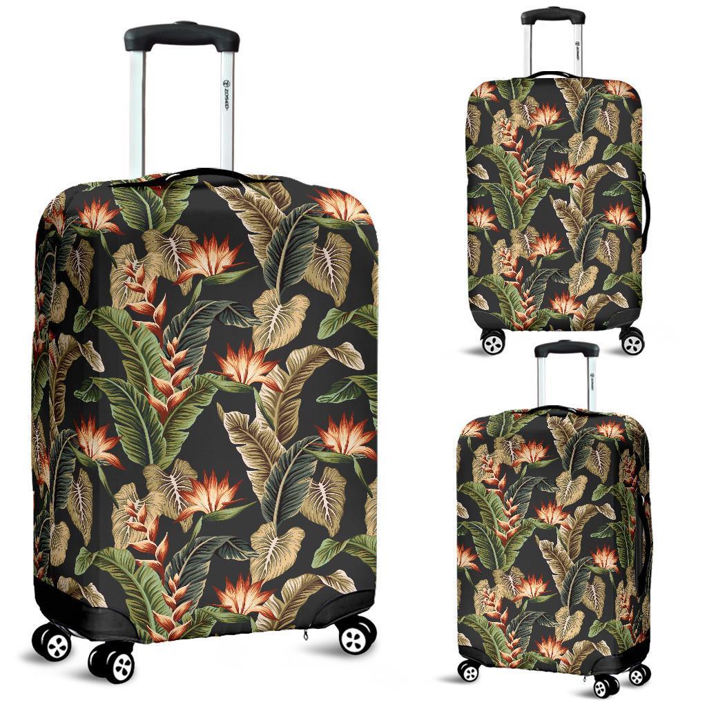 Hawaii Tropical Floral Vintage Strelitzia Flower Banana Leaves Luggage Cover