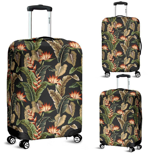 Hawaii Tropical Floral Vintage Strelitzia Flower Banana Leaves Luggage Cover