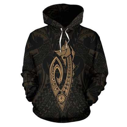 Polynesian Fish Hook Kanaka Map Of Hawaii Hoodie Gold