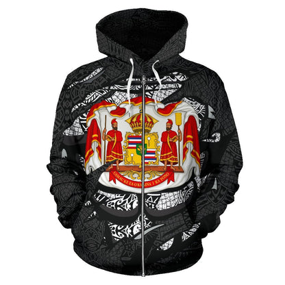 Polynesian Kanaka Maoli Royal Coat Of Arms Hawaii Zip Hoodie Gray