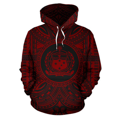 Samoa ll Over Hoodie Samoa Coat Of rms Polynesian Red Black