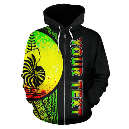 New Caledonia Polynesian All Over Zip Up Hoodie Reggae Line