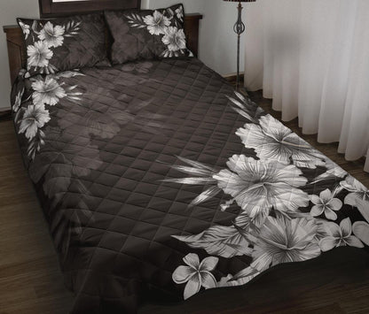 Hawaii Quilt Bed Set Black n White Hibiscus Quilt Bed Set