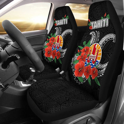 Tahiti Polynesian Car Seat Covers Hibiscus Coat of Arm Black