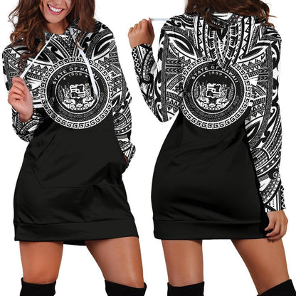 Hawaii Women Hoodie Dress Hawaii Coat Of Arms Polynesian Black Color