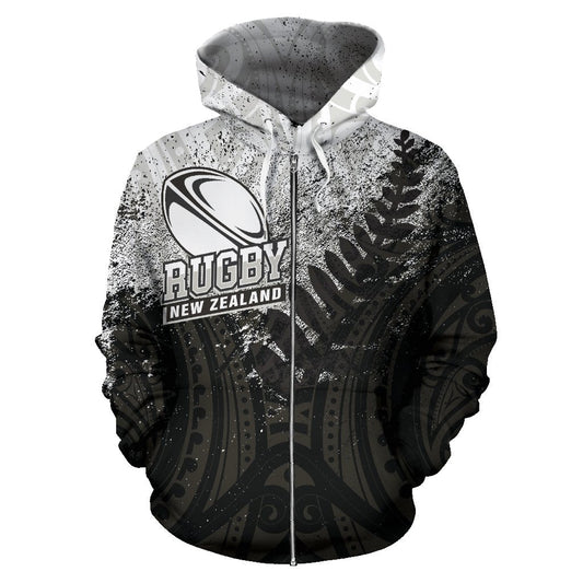 New Zealand Rugby Zip Up Hoodie Maori Rugby Style