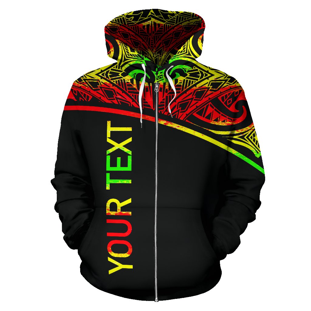 Custom Text Chuuk All Over Custom Personalised Zip Up Hoodie Micronesian Reggae Curve