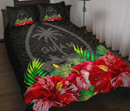 Guam Polynesian Quilt Bed Set Black Hibiscus