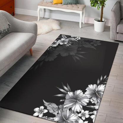 Black n White Hibiscus Area Rug