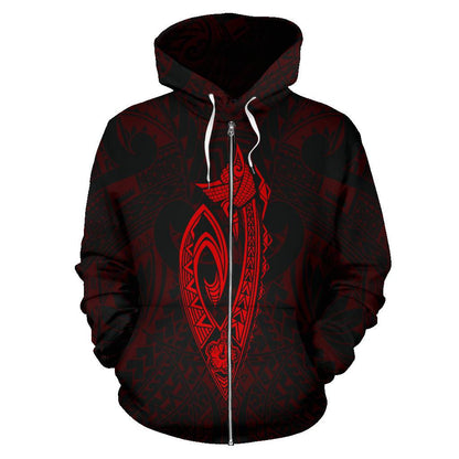 Polynesian Fish Hook Kanaka Map Of Hawaii Zip Hoodie Red