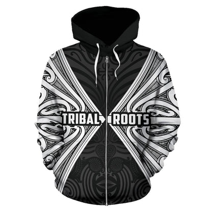 Maori Aotearoa Tribal Roots Zip Up Hoodie White