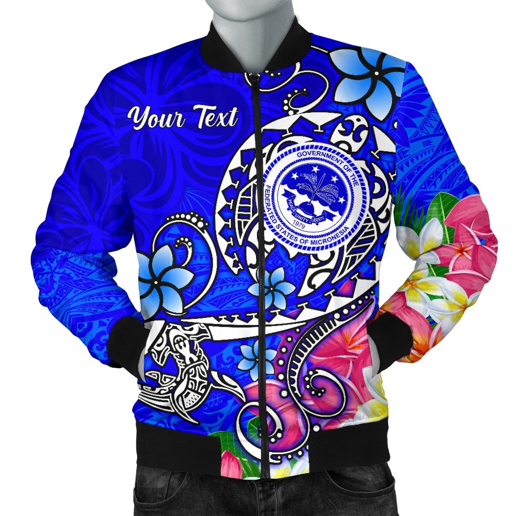 FSM Custom Personalised Men's Bomber Jacket Turtle Plumeria (Blue)