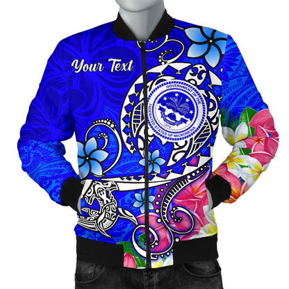 FSM Custom Personalised Men's Bomber Jacket Turtle Plumeria (Blue)