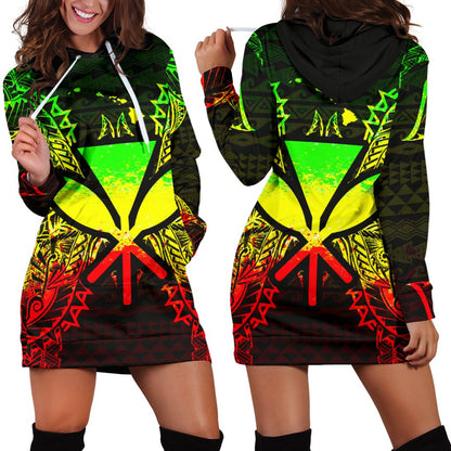 Hawaii Polynesian Hoodie Dress Map Reggae