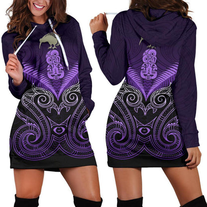 Maori Manaia New Zealand Hoodie Dress Purple