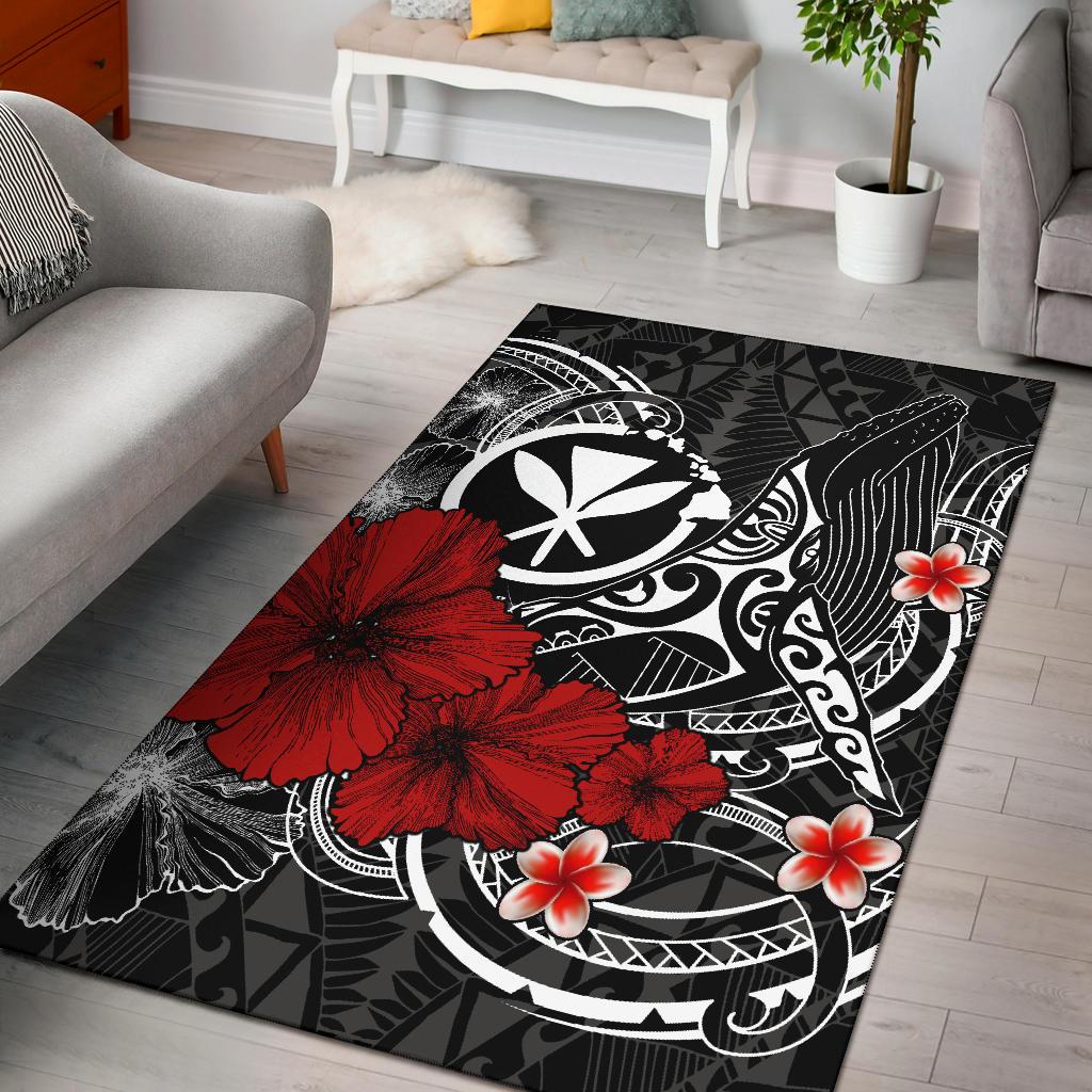 Polynesian Hawaii Kanaka Maoli Area Rug Humpback Whale with Hibiscus (White)