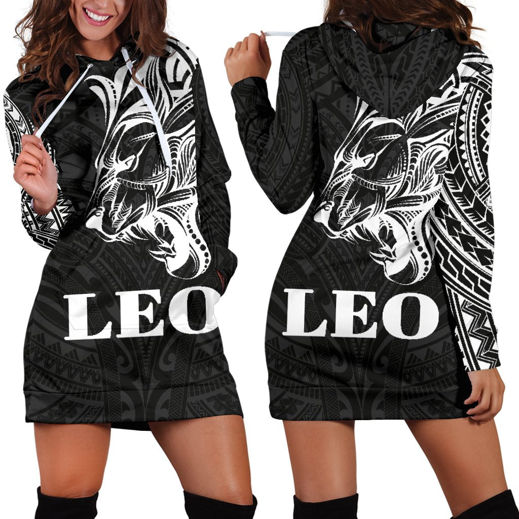 Sun In Leo Zodiac Women Hoodie Dress Polynesian Tattoo Simple White