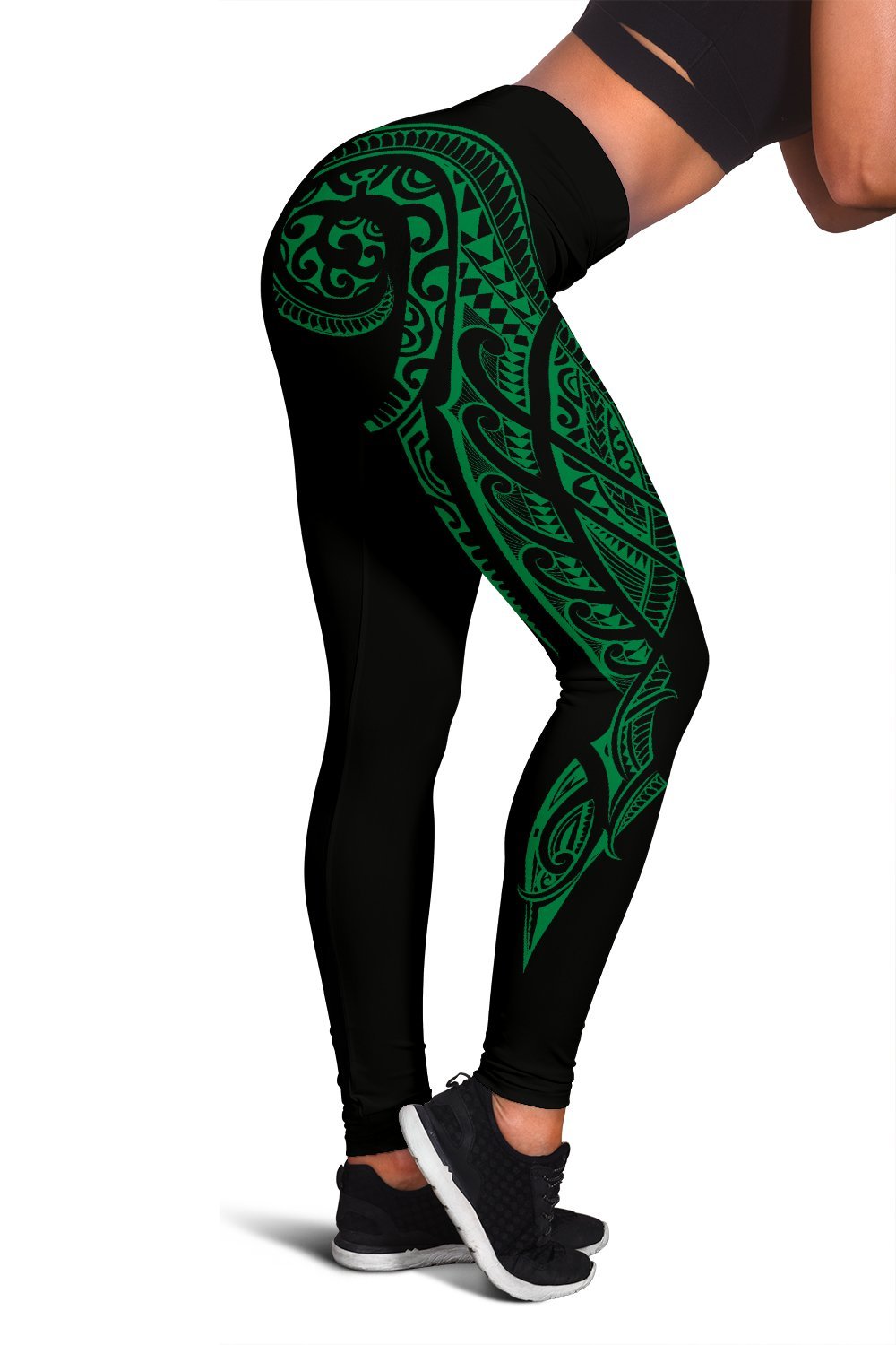 Hawaii State Tattoo Swirly Green Polynesian Women's Leggings