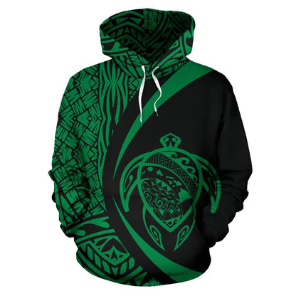 Polynesian Turtle Map Of Hawaii Hoodie Green Circle Style