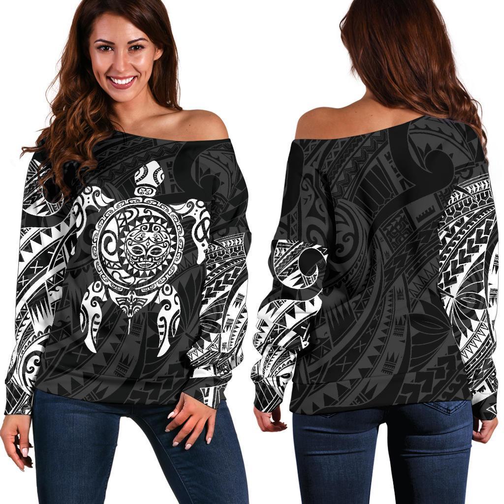 New Zealand Off Shoulder Sweater, Maori Turtle Tattoo Golf Shirts White