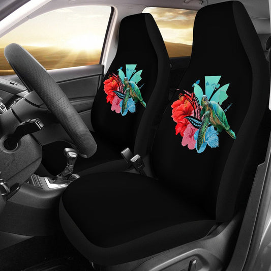 Hawaii Map Kanaka Sea Turtle Hibiscus Car Seat Covers AH Blue Pink