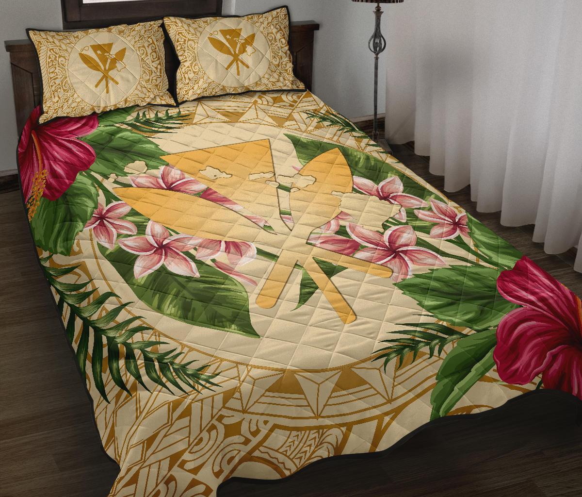 Hawaii Quilt Bed Set Kanaka Maoli Quilt Bed Set Strong Pattern Hibiscus Plumeria AH
