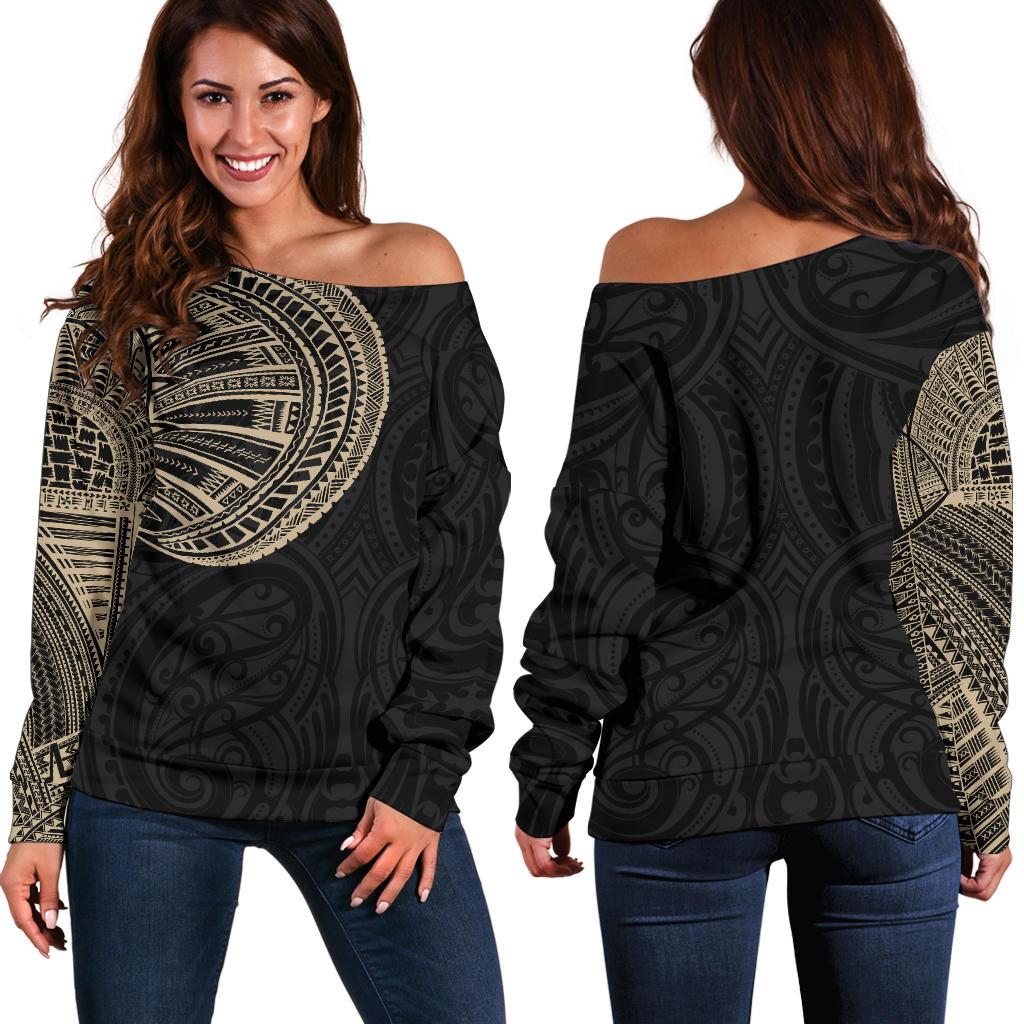 Samoa Tribal Maori Tattoo Roman Reigns Off Shoulder Sweater Gold