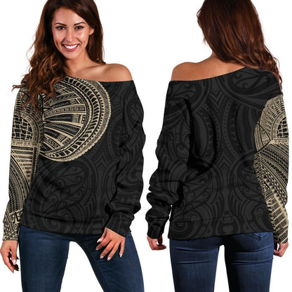 Samoa Tribal Maori Tattoo Roman Reigns Off Shoulder Sweater Gold