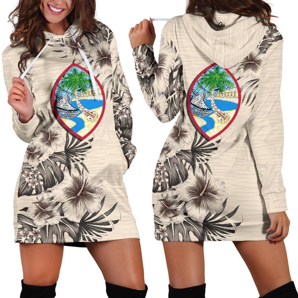 Guam Hoodie Dress Guam Coat Of Arms & Beige Hibiscus