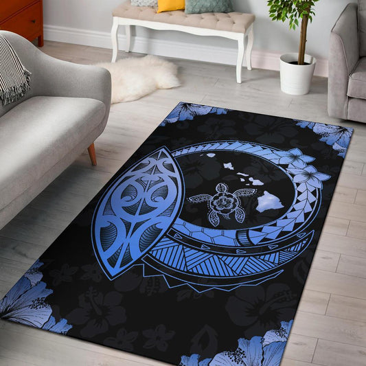 Hawaii Turtle Hibiscus Corner Map Polynesian Area Rug AH