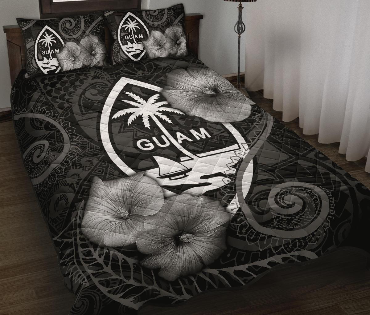 Guam Polynesian Quilt Bed Set Guam Coat Of Arms & Black Hibiscus