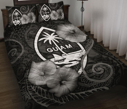 Guam Polynesian Quilt Bed Set Guam Coat Of Arms & Black Hibiscus