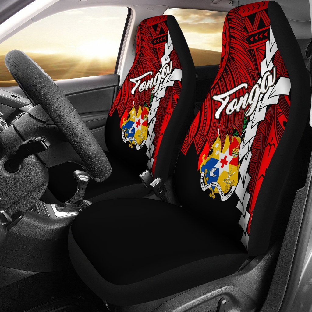 Tonga Polynesian Car Seat Covers Tribal Wave Tattoo Flag Color