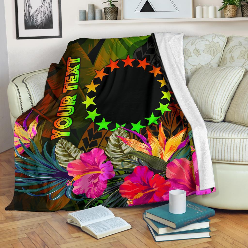 Cook Islands Polynesian Personalised Premium Blanket Hibiscus and Banana Leaves