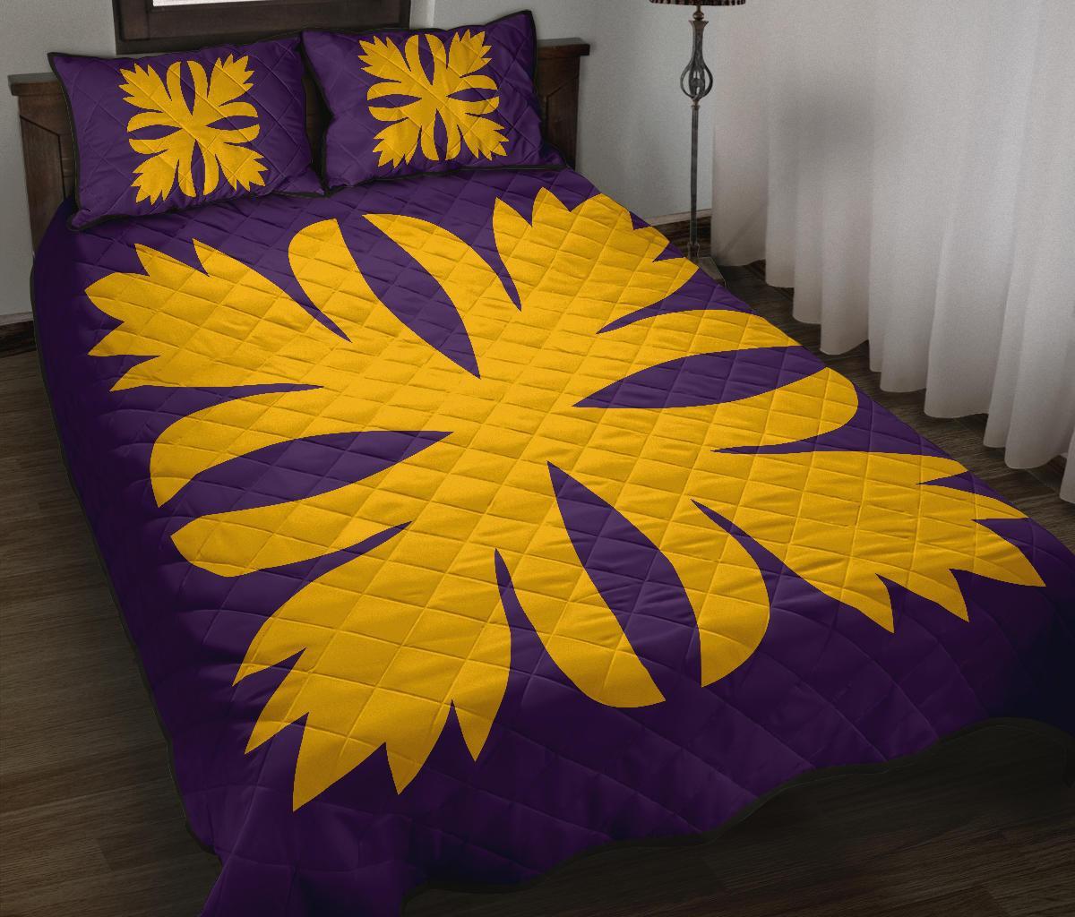 Hawaiian Royal Pattern Quilt Bed Set Purple And Gold C3 Style