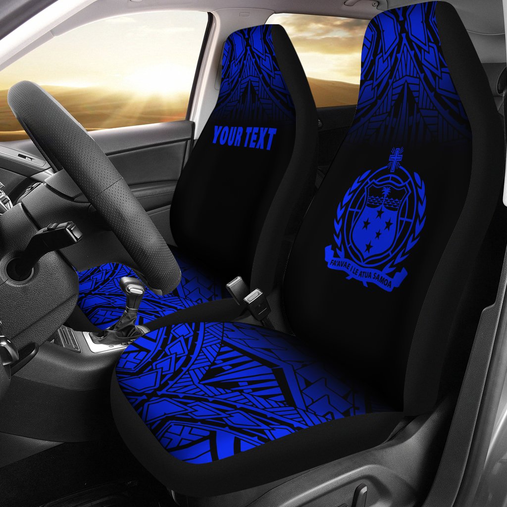 Samoa Custom Personalised Car Seat Covers Samoa Coat Of Arms Polynesian Tattoo Fog Blue