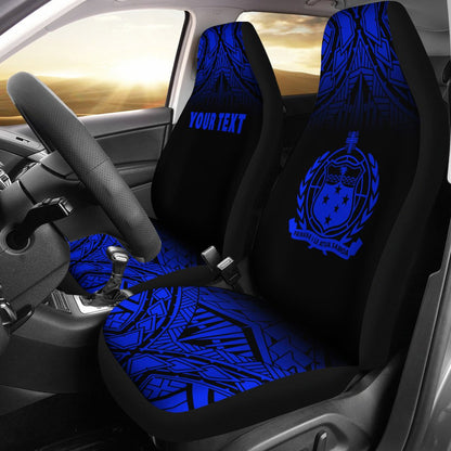 Samoa Custom Personalised Car Seat Covers Samoa Coat Of Arms Polynesian Tattoo Fog Blue