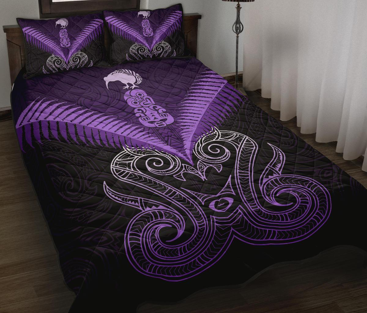 Maori Manaia New Zealand Quilt Bed Set Purple
