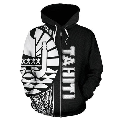 Tahiti (French Polynesia) Polynesian Zip Up Hoodie White Line