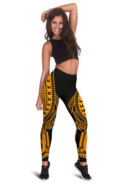 Pohnpei Women Leggings Polynesian Pattern Gold