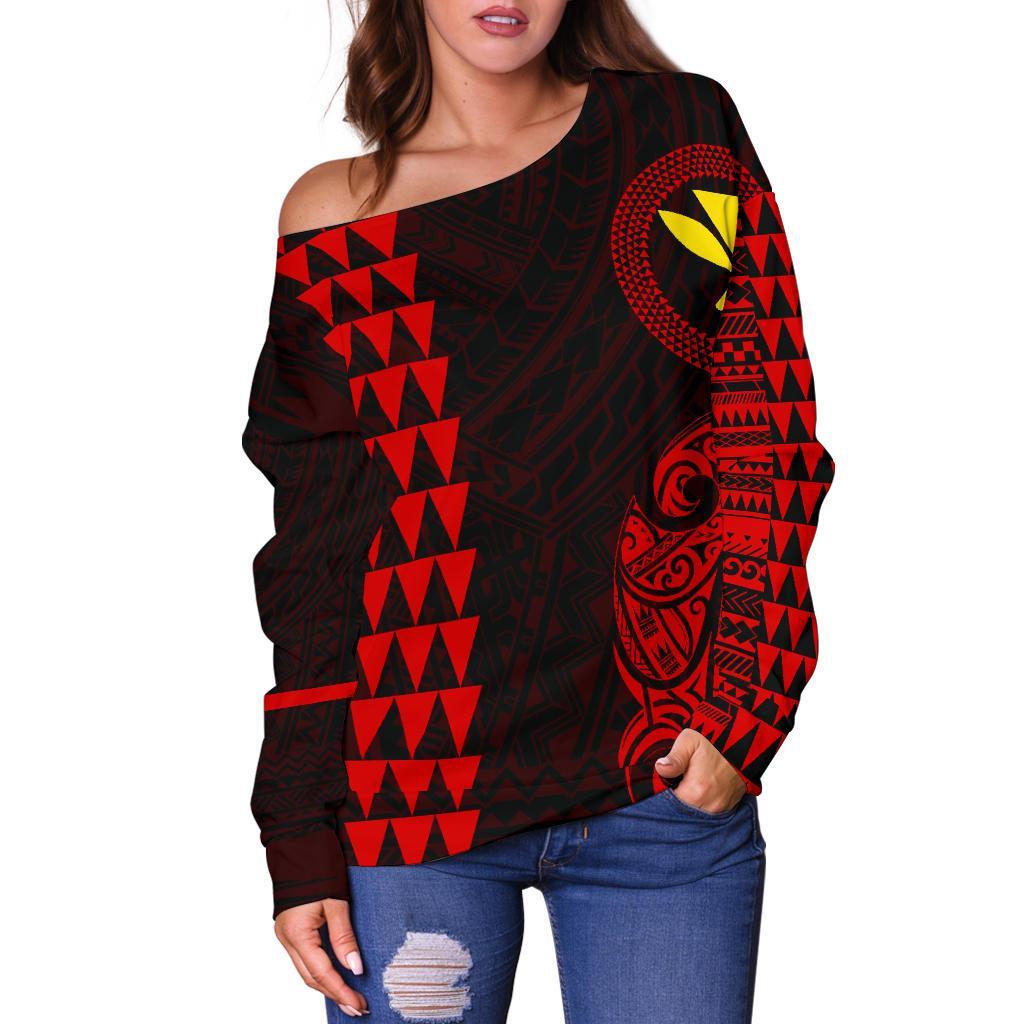 Hawaii Kanaka Polynesian Personalized Women's Off Shoulder Sweater Red