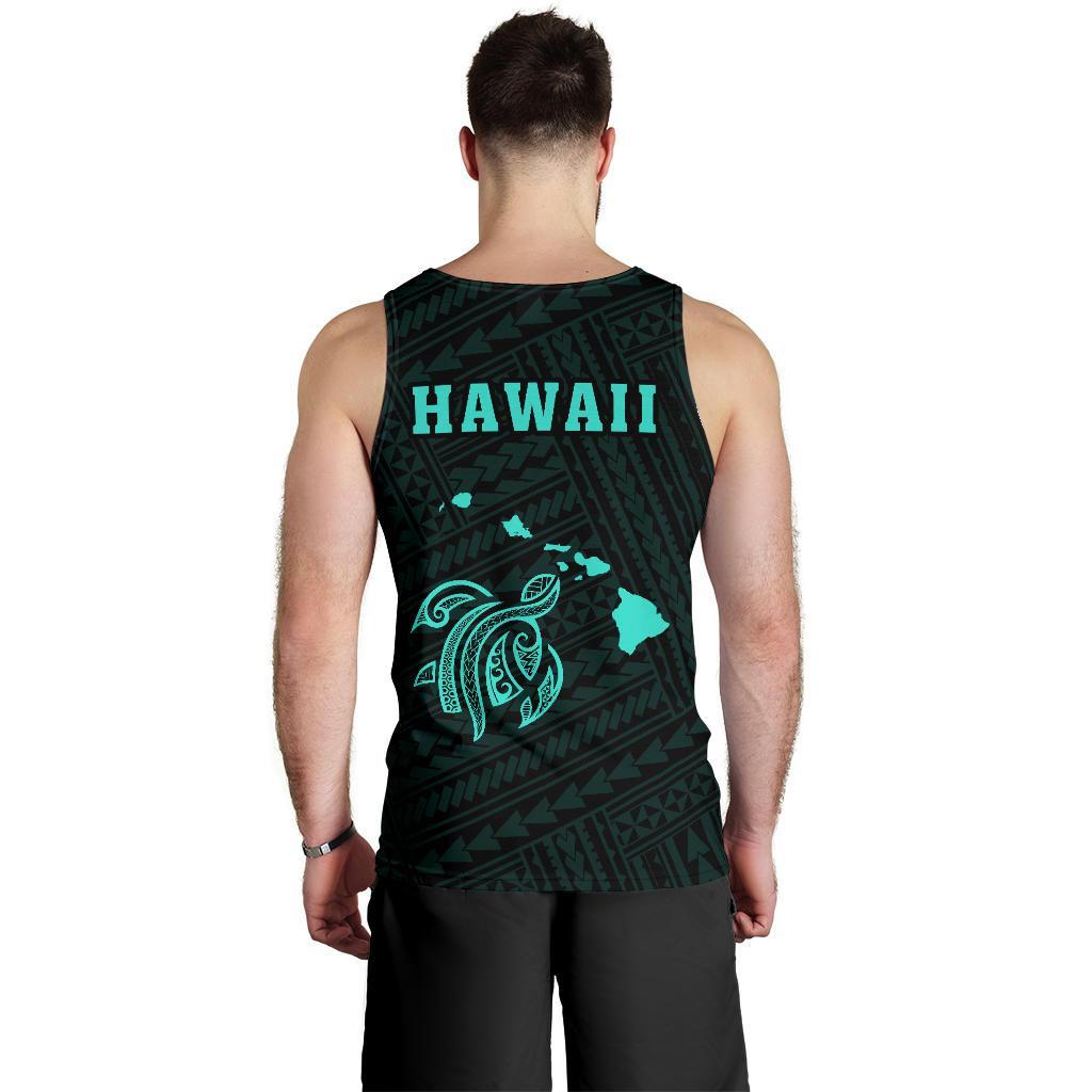 Hawaii Kakau Polynesian Turtle Map Men's Tank Top Turquoise