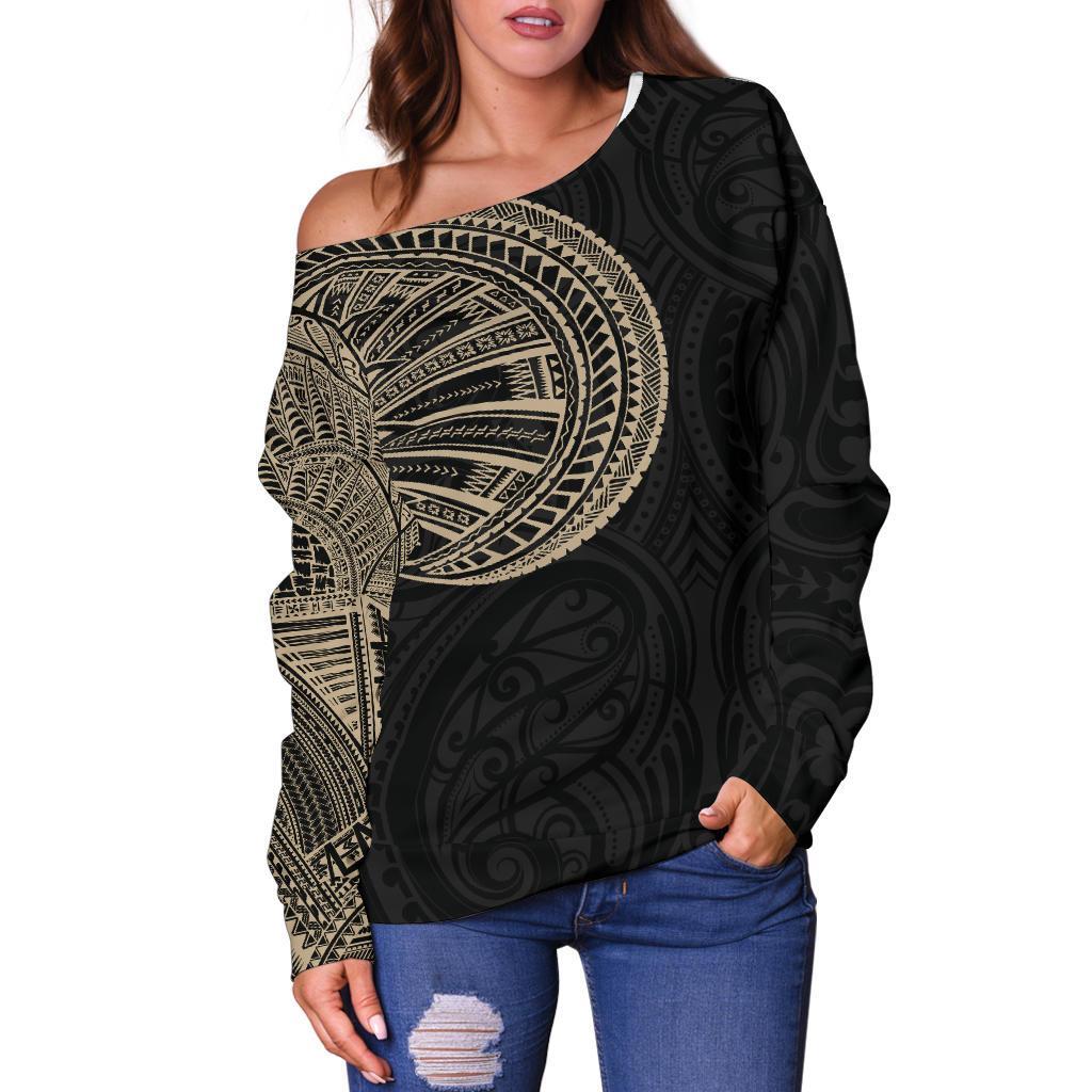 Samoa Tribal Maori Tattoo Roman Reigns Off Shoulder Sweater Gold