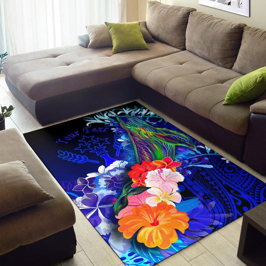 Kosrae Custom Personalised Area Rug Humpback Whale with Tropical Flowers (Blue)