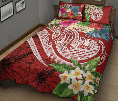 Tahiti Polynesian Quilt Bed Set Summer Plumeria (Red)