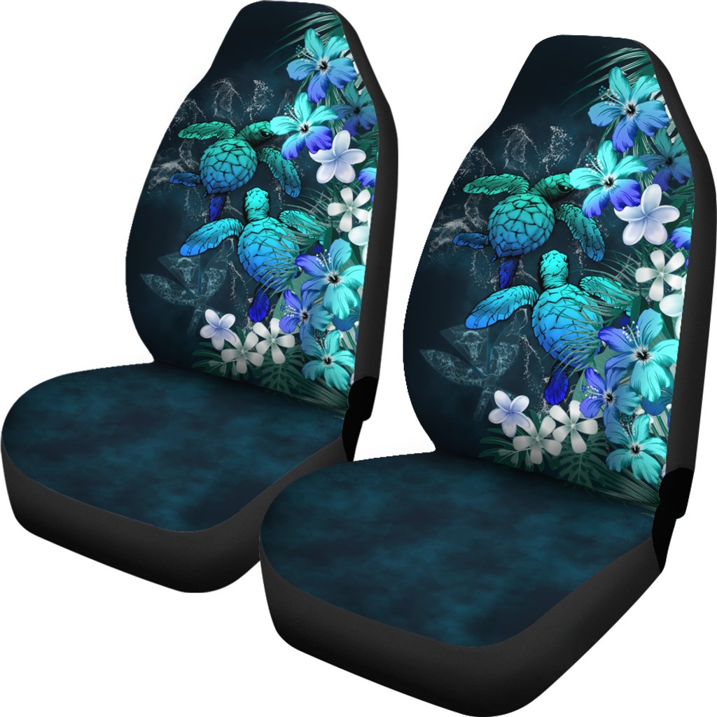 Kanaka Maoli (Hawaiian) Car Seat Covers Sea Turtle Tropical Hibiscus And Plumeria Blue