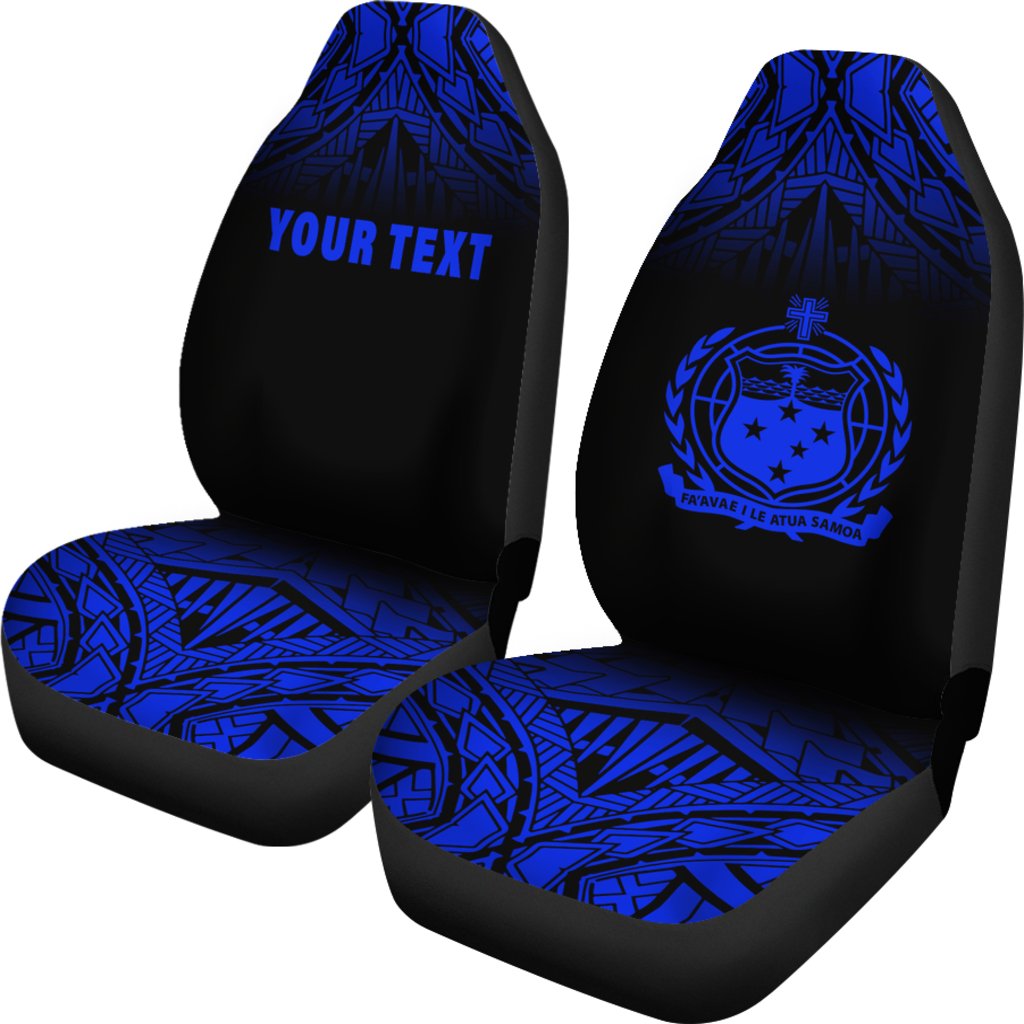 Samoa Custom Personalised Car Seat Covers Samoa Coat Of Arms Polynesian Tattoo Fog Blue