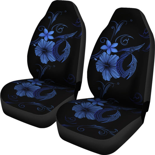 Hawaii Fish Hook Hibiscus Poly Turquoise Car Seat Covers