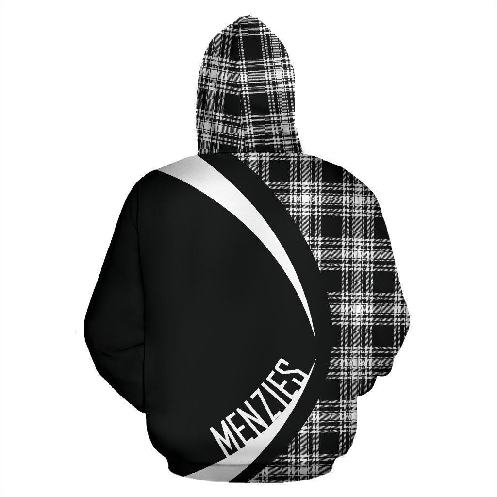 Printivon Menzies Black _ White Modern Tartan Crest Hoodie Circle Style