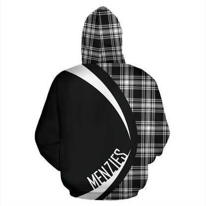 Printivon Menzies Black _ White Modern Tartan Crest Hoodie Circle Style